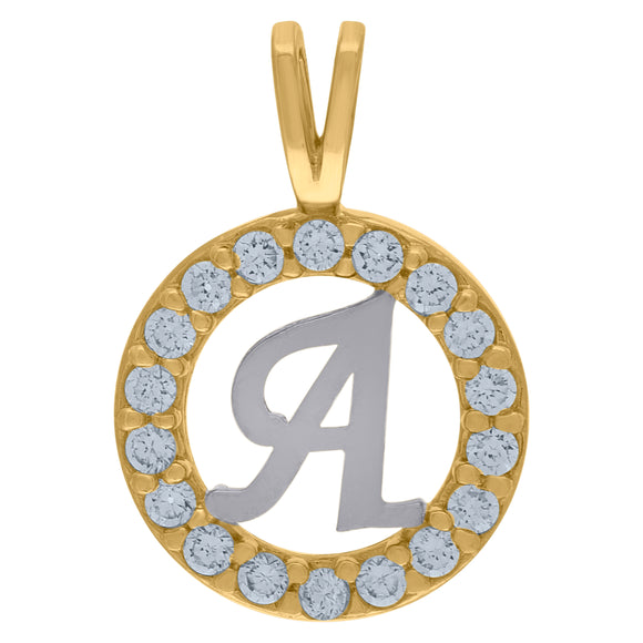 10kt Two-tone Gold Unisex Cubic Zirconia Initial A Round Charm Pendant