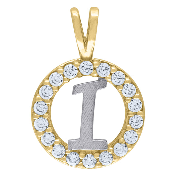 10kt Two-tone Gold Unisex Cubic Zirconia Initial I Round Charm Pendant