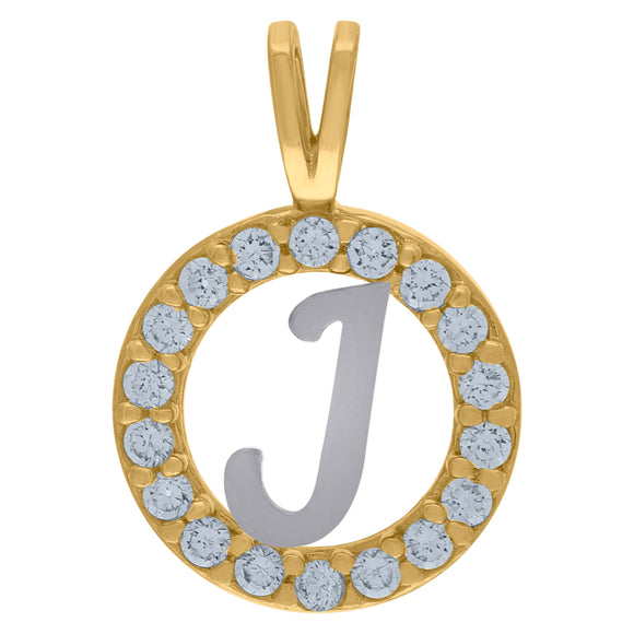 10kt Two-tone Gold Unisex Cubic Zirconia Initial J Round Charm Pendant