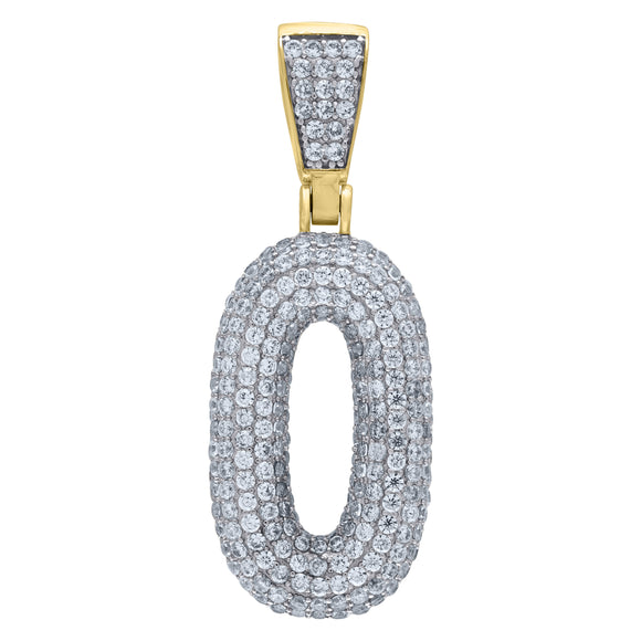 925 Sterling Silver Yellow-tone Unisex CZ Initial Number 0 Charm Pendant