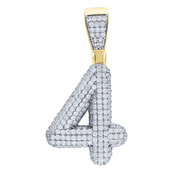 925 Sterling Silver Yellow-tone Unisex CZ Initial Number 4 Charm Pendant
