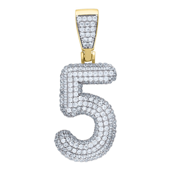 925 Sterling Silver Yellow-tone Unisex CZ Initial Number 5 Charm Pendant