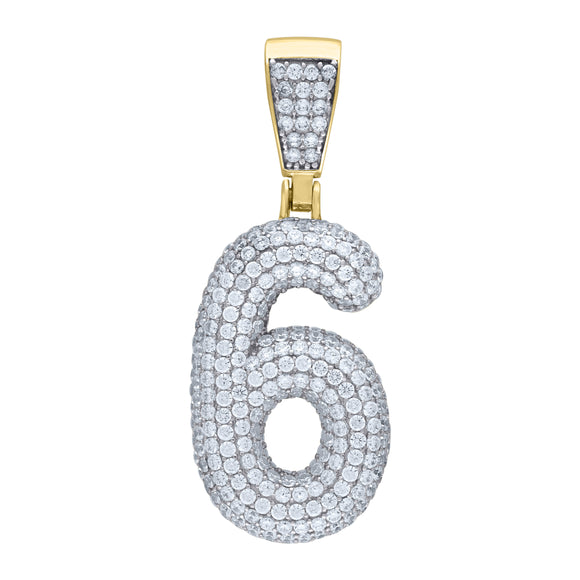 925 Sterling Silver Yellow-tone Unisex CZ Initial Number 6 Charm Pendant