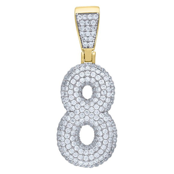 925 Sterling Silver Yellow-tone Unisex CZ Initial Number 8 Charm Pendant