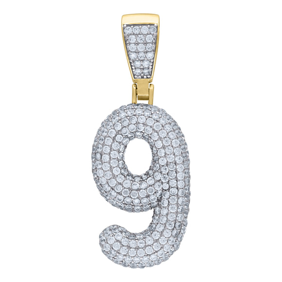 925 Sterling Silver Yellow-tone Unisex CZ Initial Number 9 Charm Pendant