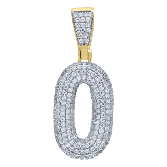 925 Sterling Silver Yellow-tone Unisex CZ Initial Number 0 Charm Pendant