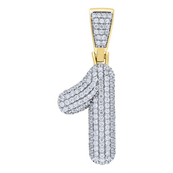 925 Sterling Silver Yellow-tone Unisex CZ Initial Number 1 Charm Pendant