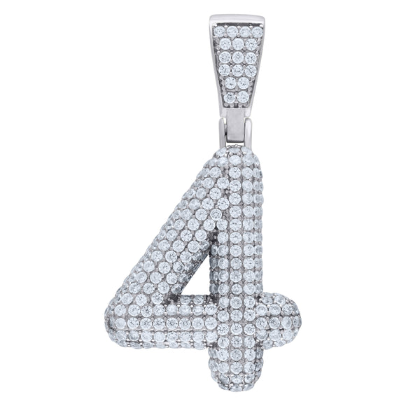 925 Sterling Silver Unisex CZ Initial Number 4 Charm Pendant