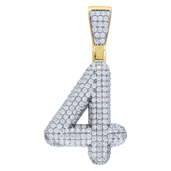 925 Sterling Silver Yellow-tone Unisex CZ Initial Number 4 Charm Pendant