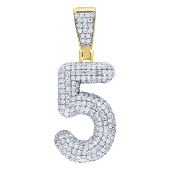 925 Sterling Silver Yellow-tone Unisex CZ Initial Number 5 Charm Pendant