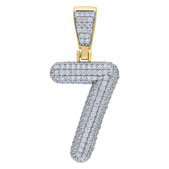 925 Sterling Silver Yellow-tone Unisex CZ Initial Number 7 Charm Pendant