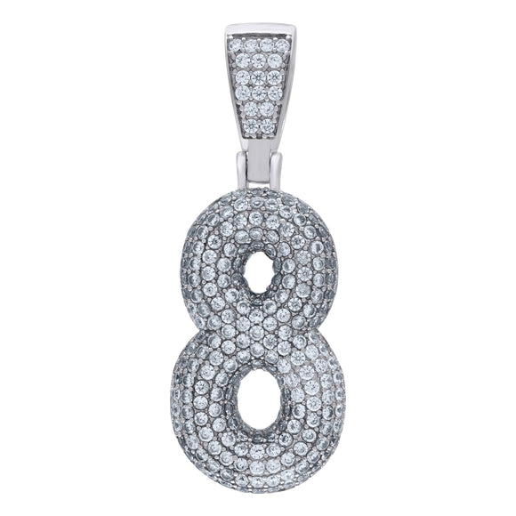 925 Sterling Silver Unisex CZ Initial Number 8 Charm Pendant