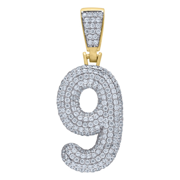 925 Sterling Silver Yellow-tone Unisex CZ Initial Number 9 Charm Pendant