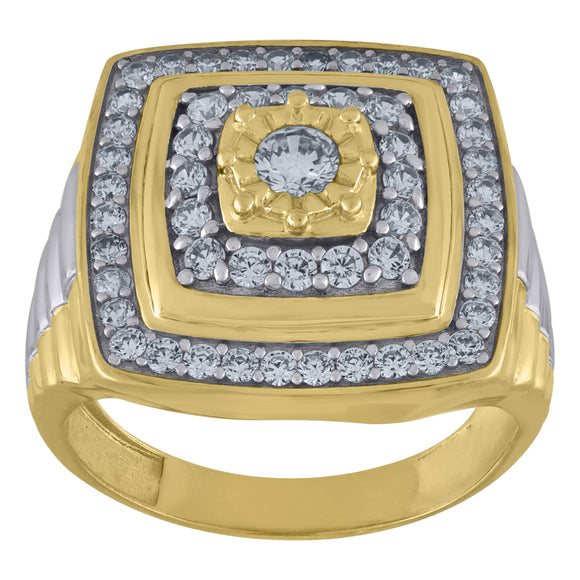10kt Two-tone Gold Mens Cubic Zirconia Square Head Fashion Ring