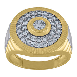 10kt Two-tone Gold Mens Cubic Zirconia Round Head Fashion Ring