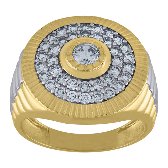 10kt Two-tone Gold Mens Cubic Zirconia Round Head Fashion Ring