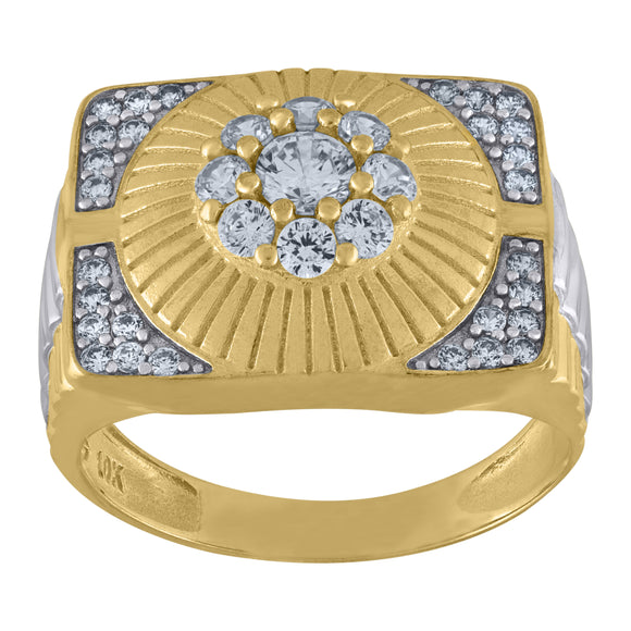 10kt Two-tone Gold Mens Cubic Zirconia Square Head Fashion Ring