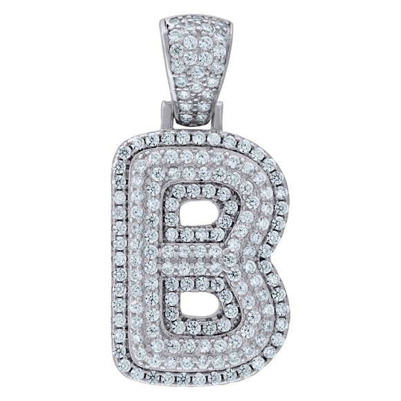 925 Sterling Silver Unisex CZ Initial Alphabet B Charm Pendant
