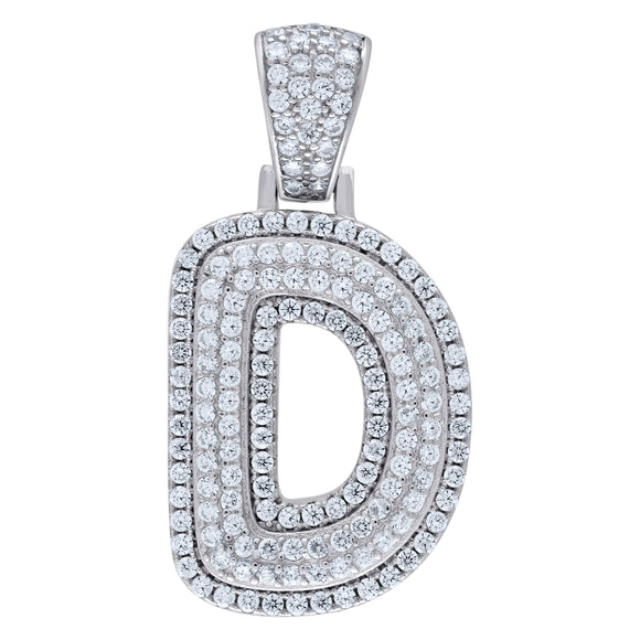 925 Sterling Silver Unisex CZ Initial Alphabet D Charm Pendant