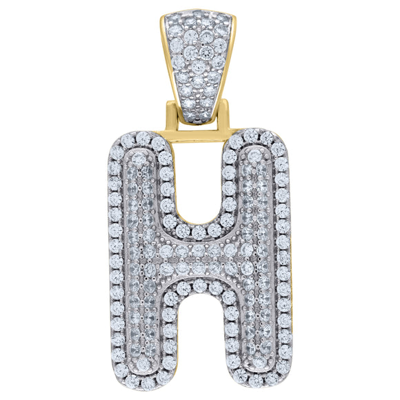 925 Sterling Silver Yellow-tone Unisex CZ Initial Alphabet H Charm Pendant