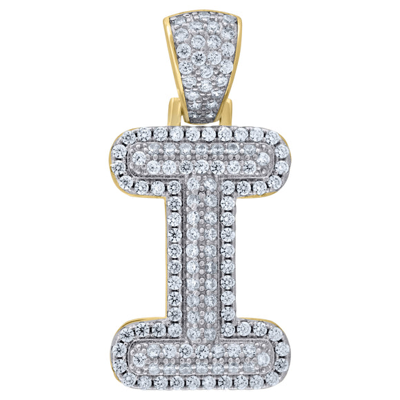 925 Sterling Silver Yellow-tone Unisex CZ Initial Alphabet I Charm Pendant