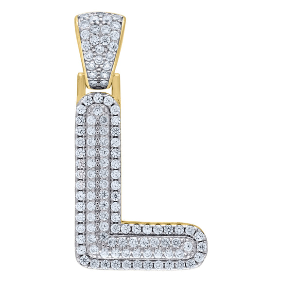 925 Sterling Silver Yellow-tone Unisex CZ Initial Alphabet L Charm Pendant