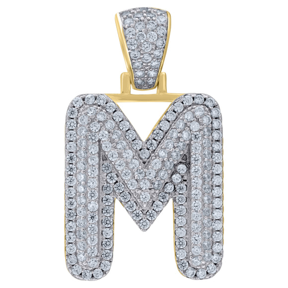 925 Sterling Silver Yellow-tone Unisex CZ Initial Alphabet M Charm Pendant