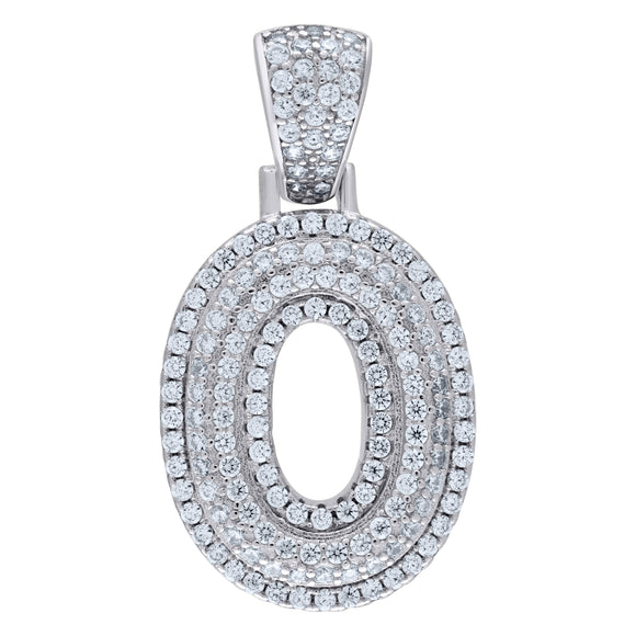 925 Sterling Silver Unisex CZ Initial Alphabet O Charm Pendant