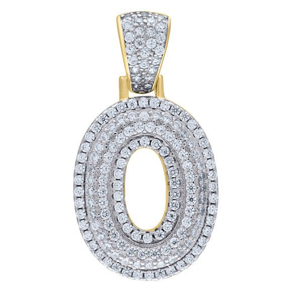 925 Sterling Silver Yellow-tone Unisex CZ Initial Alphabet O Charm Pendant