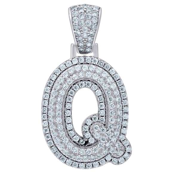 925 Sterling Silver Unisex CZ Initial Alphabet Q Charm Pendant