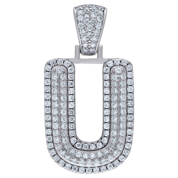 925 Sterling Silver Unisex CZ Initial Alphabet U Charm Pendant