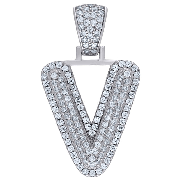 925 Sterling Silver Unisex CZ Initial Alphabet V Charm Pendant