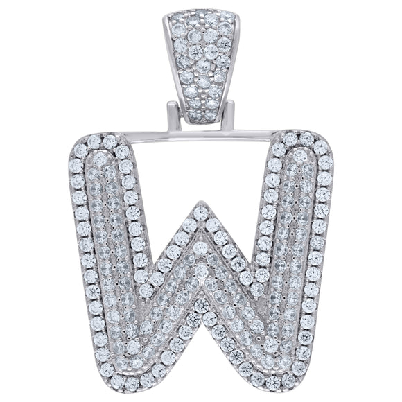 925 Sterling Silver Unisex CZ Initial Alphabet W Charm Pendant