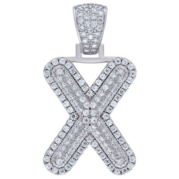 925 Sterling Silver Unisex CZ Initial Alphabet X Charm Pendant