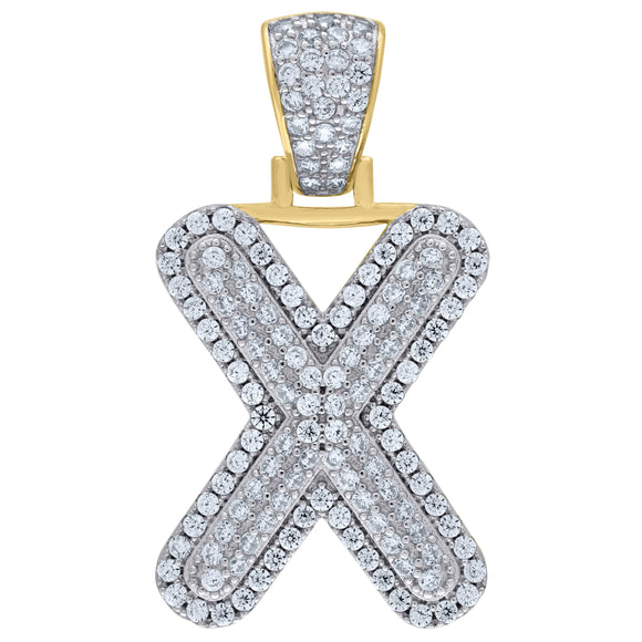 925 Sterling Silver Yellow-tone Unisex CZ Initial Alphabet X Charm Pendant