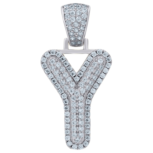 925 Sterling Silver Unisex CZ Initial Alphabet Y Charm Pendant