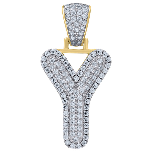 925 Sterling Silver Yellow-tone Unisex CZ Initial Alphabet Y Charm Pendant