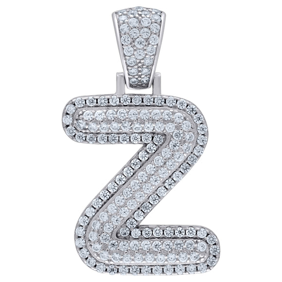 925 Sterling Silver Unisex CZ Initial Alphabet Z Charm Pendant