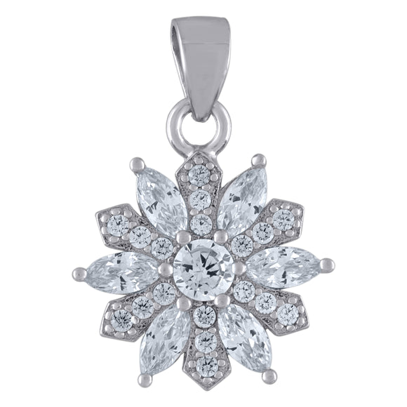 925 Sterling Silver Womens Cubic Zirconia Fashion Flower Charm Pendant