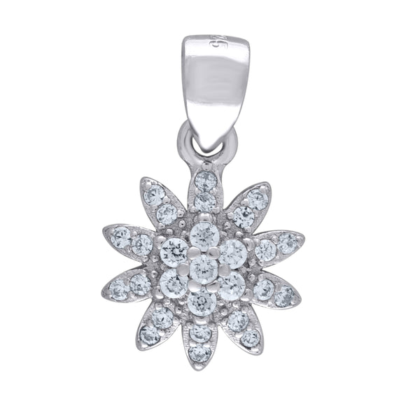 925 Sterling Silver Womens Cubic Zirconia Fashion Flower Charm Pendant