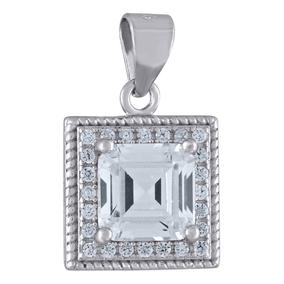 925 Sterling Silver Womens Cubic Zirconia Fashion Square Charm Pendant