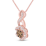 14kt Rose Gold Womens Round Brown Diamond Flower Cluster Pendant 1/2 Cttw