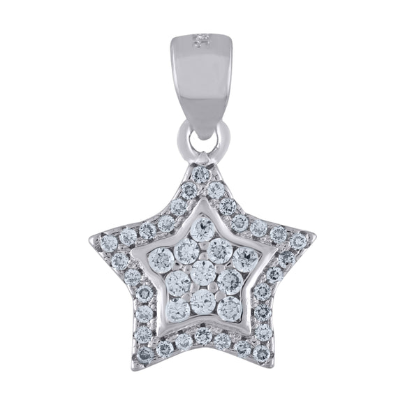 925 Sterling Silver Unisex Cubic Zirconia Star Charm Pendant