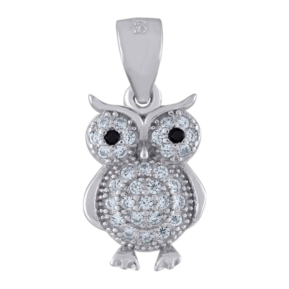 925 Sterling Silver Unisex Cubic Zirconia Bird Owl Charm Pendant