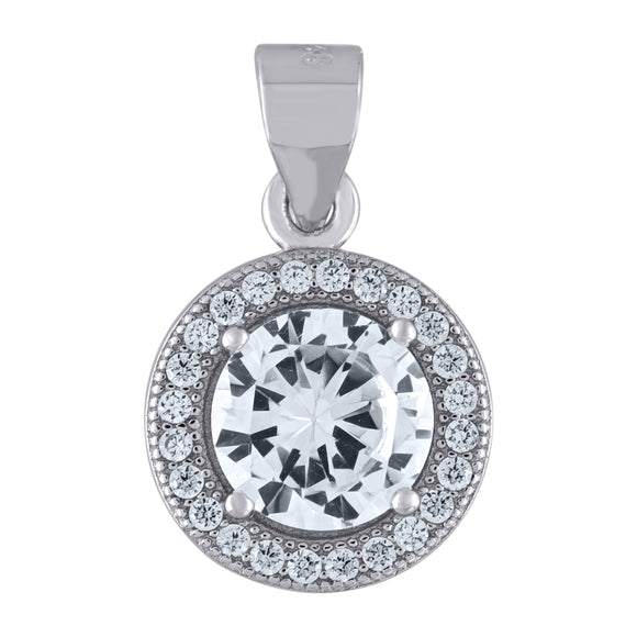 925 Sterling Silver Womens Cubic Zirconia Fashion Round Charm Pendant
