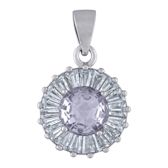 925 Sterling Silver Womens Purple Cubic Zirconia Fashion Round Charm Pendant