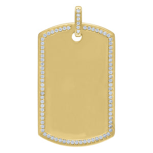925 Sterling Silver Yellow-Tone Mens Cubic Zirconia Dogtag Fashion Charm Pendant