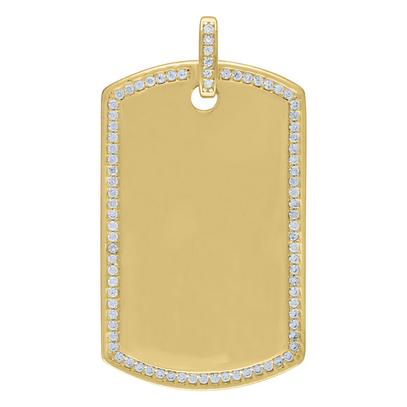 925 Sterling Silver Yellow-Tone Mens Cubic Zirconia Dogtag Fashion Charm Pendant