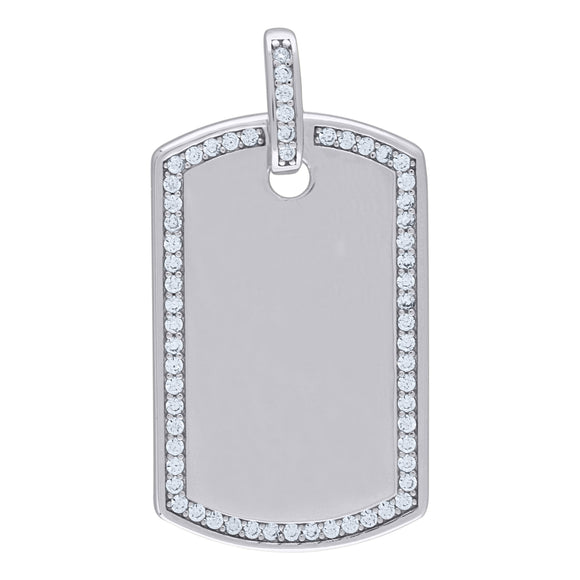 925 Sterling Silver Mens Cubic Zirconia Dogtag Charm Pendant