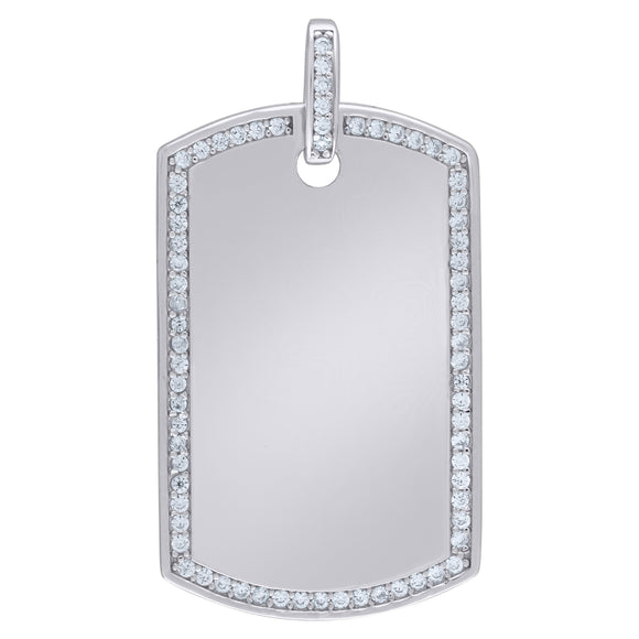 925 Sterling Silver Mens Cubic Zirconia Dogtag Charm Pendant